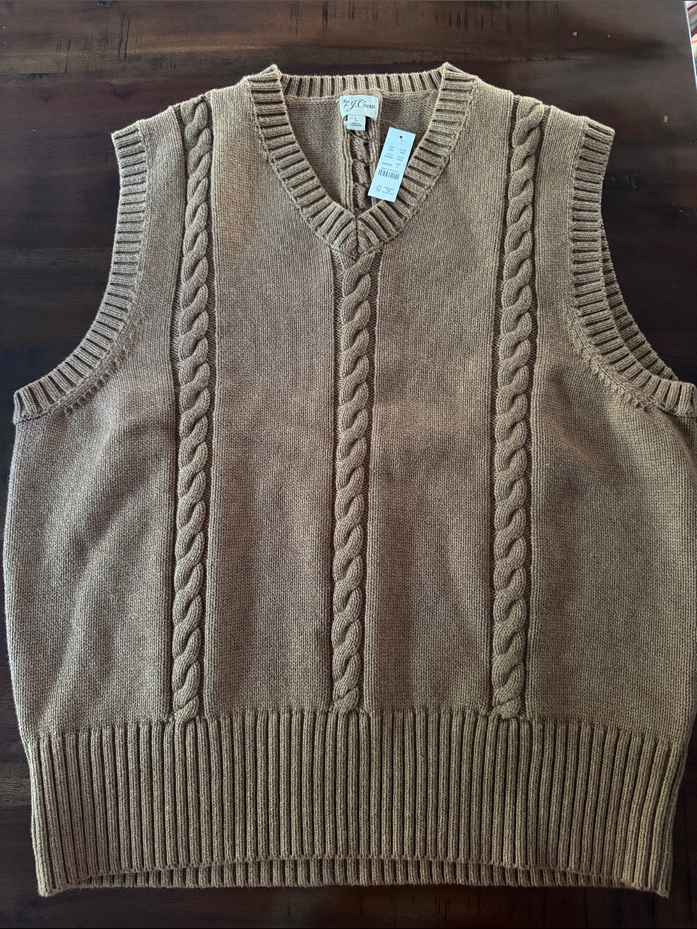 J Crew Brown Cable-Knit V-Neck Sweater Vest